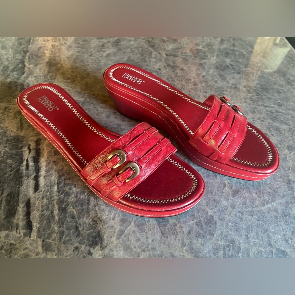 Vintage Franco Sarto Cherry Red Wedge Sandals~Size 8